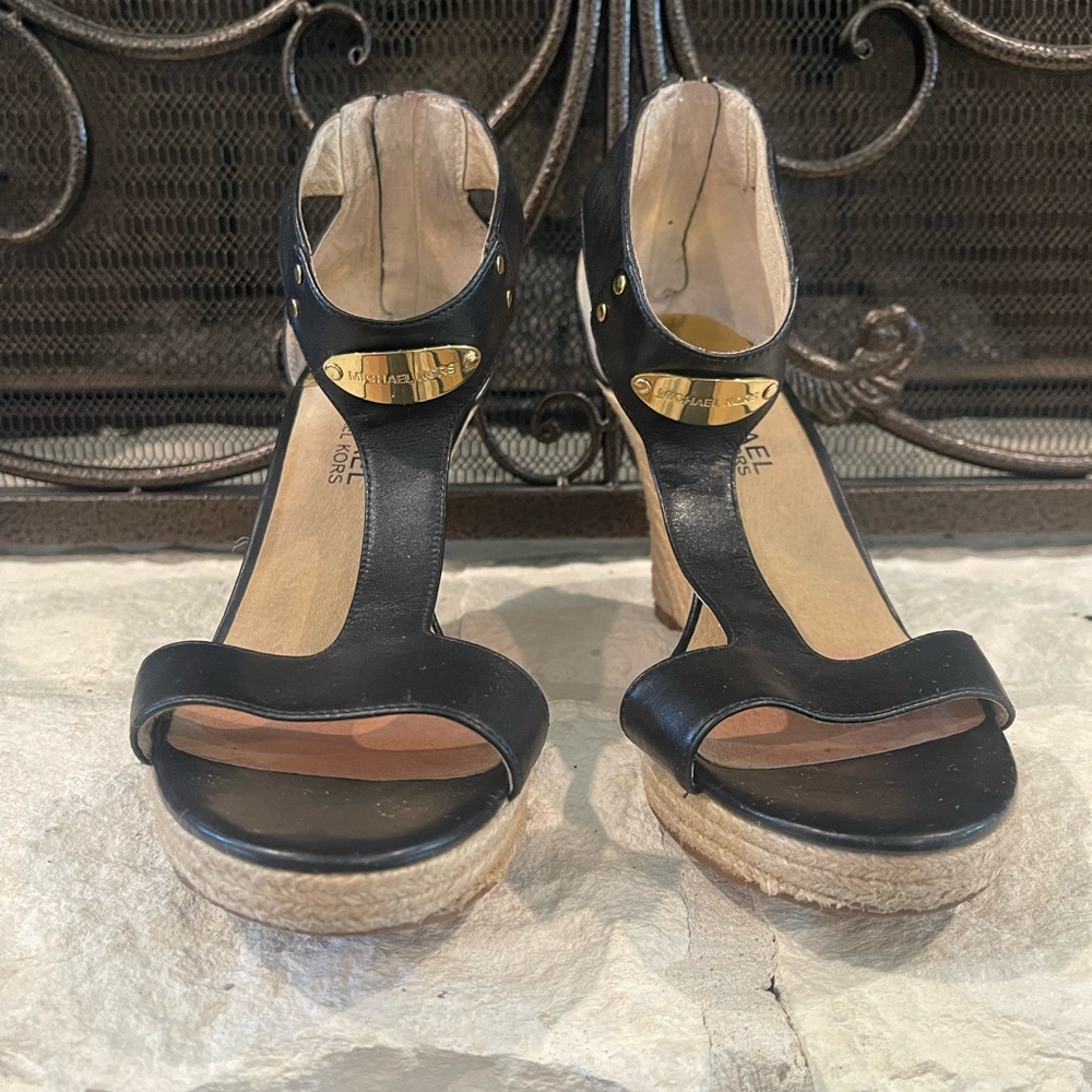 Michael Kors Black Sandals with Cork Wedge